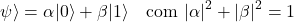 \[\psi\rangle = \alpha |0\rangle + \beta |1\rangle \quad \text{com } |\alpha|^2 + |\beta|^2 = 1\]