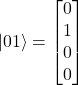 \[|01\rangle = \begin{bmatrix} 0 \\1 \\ 0 \\ 0 \end{bmatrix}\]